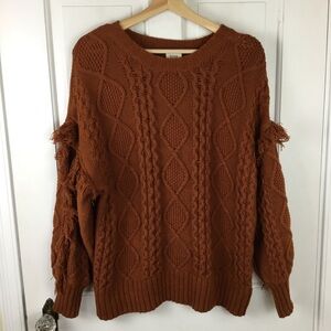 a.n.a. Women’s Cable Knit Fringe Sweater Cottagecore Boho Size L